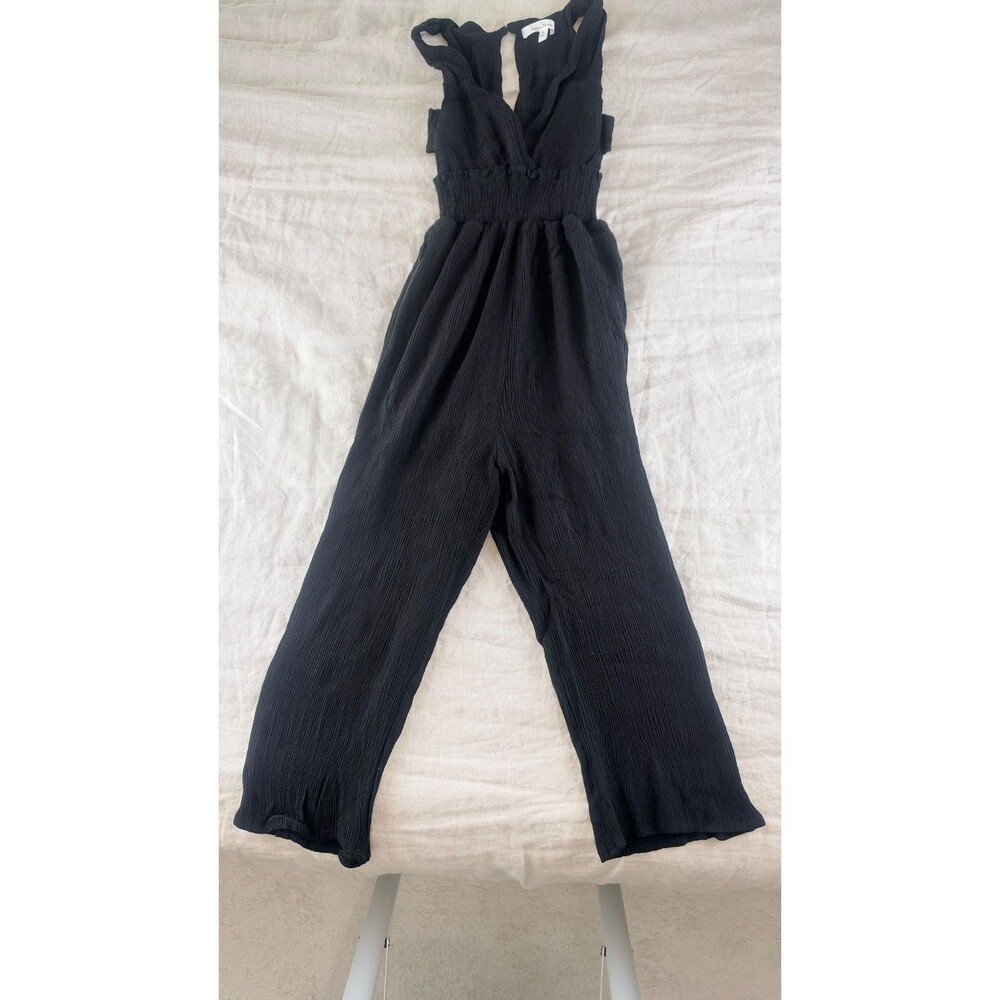 Love Tree Black Gauze Jumpsuit Womens Small Plunge V Neck Smocked Waist Cutout